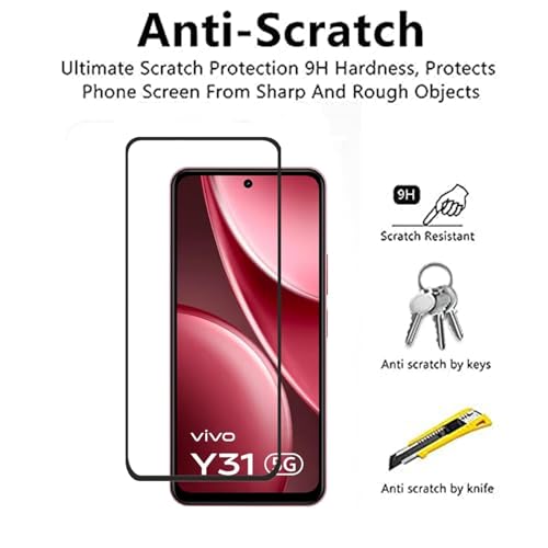 Image of FabeKee Tempered Glass Screen Protector Compatible For Black Cellphone With Edge To Edge Coverage And Easy Installation Kit (Transparent, vivo Y31 5G)