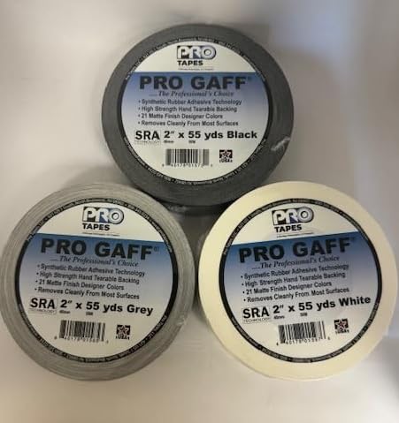 PEAK ADHESIVE TAPE & SUPPLIES Pro Gaff 2" x55yds, 3 Roll MulitiPack Including Black, White, and Grey