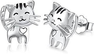 Cat Stud Earrings Sterling Silver Animal Earrings Cat Jewellery Earrings Gifts for Women Girls Kids Children