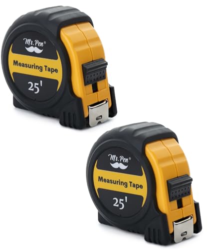 Image of Mr. Pen- Retractable Tape Measure 25 ft, 2 Pack, Yellow, Steel Retractable Measuring Tape with Fractions