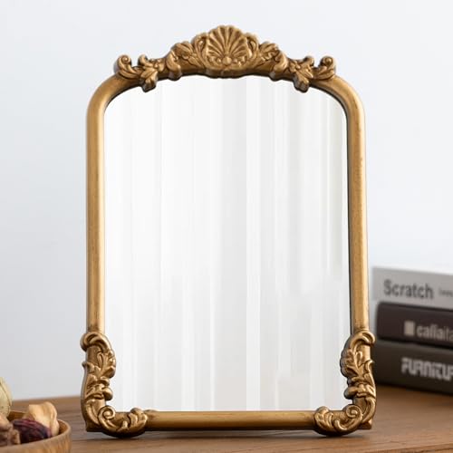 Image of Vintage Vanity Small Gold 8x12 Antique Tabletop Mirror with Stand