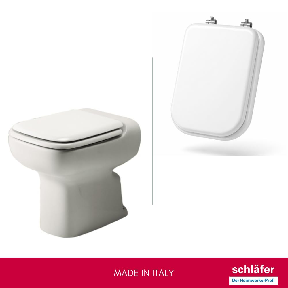 Schläfer 4649102 - Sedile Copriwater per Ideal Standard Serie Conca (T637801), Tavoletta WC in Mdf Bianco Lucido, Cerniere in Acciaio Inox a 45°, Ricambio con Forma Dedicata, 42 x 34 cm