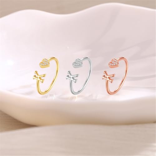 3 Pieces CZ Heart Initial Wedding Rings for Women Capital Letter Stackable Ring Adjustable Open Alphabet Promise Rings Engagement Jewelry Gifts (Letter K, 3x Gold-Rose Gold-Silver)3