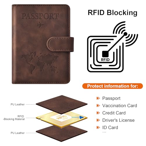 Image of Eoehro Passport Holder for Travel Essentials, Passport Wallet Cover Case for Travel Must Haves Accessories,Passport Book Holders for Women and Men(coffee)