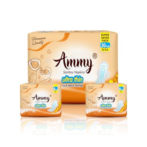 Ammy Super Absorbent Ultra Thin Sanitary Pads - 30 Pcs XXL Size for Heavy Flow & 12 Pcs XL Size for Medium Flow | Cottony Soft, Rash-Free with 7Layer Protection & Advanced Gel Lock Feature | Pack of 3