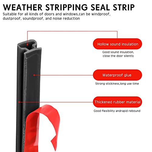 Tondiamo Weather Stripping Seal Strip Adhesive Door Weather Stripping Rubber Door Seal Strip For Doors Windows Soundproofing Weatherstripping Insulation Blocker (Black, 60 Ft) #TOP3