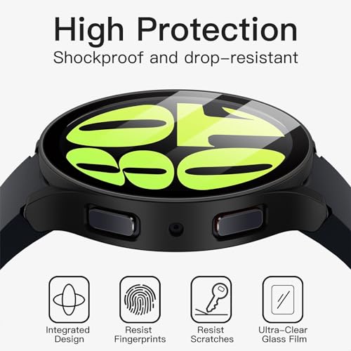 JETech Case with Screen Protector Compatible with Samsung Galaxy Watch 6 44mm, Overall Protective Cover, Built-in Tempered Glass Film High Sensitivity, 2 Pack (Black)