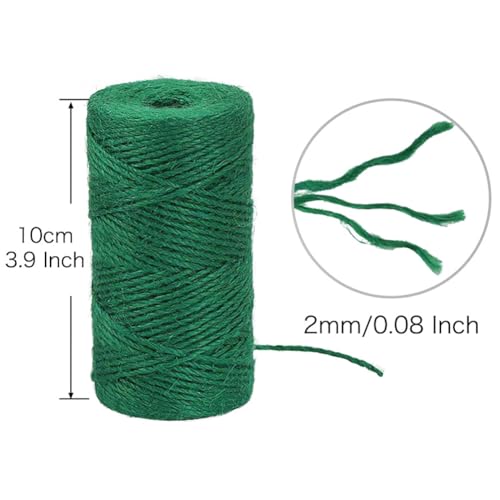 Image of Vivifying 328 Feet Green Garden Twine, Natural 2mm Jute Twine for Floristry, Bundling, Crafts, Chistmas Wrapping (Dark Green)