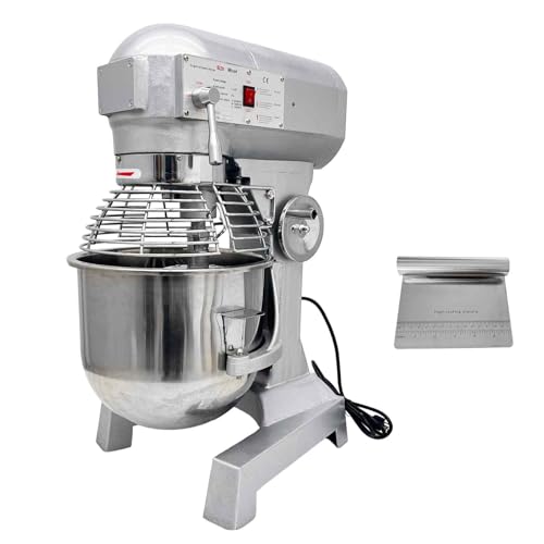 BEILOCKERY 110V Commercial Dough Mixer with 3 Types of Mixing Tools, 20L Stainless Steel Dough Kneading Machine, 1100W Adjustable Speed Bakery Equipment, Safety Lid Lock & Auto Stop Function