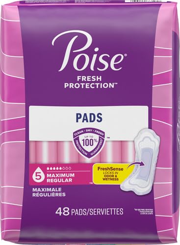 Image of Poise Incontinence Pads, Maximum Absorbency, Regular, 48 Count (Pack of 2)
