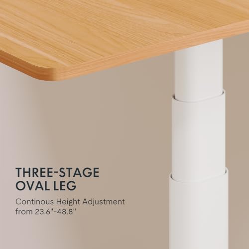Image of FLEXISPOT E6 Pro Oval Leg Dual Motor 3 Stages Standing Desk 60x24 Inch Whole-Piece Board Electric Height Adjustable Electric Sit Stand Up Desk 150KG Load Capacity (White Frame + Maple Desktop)