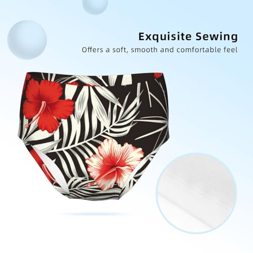Red White Hibiscus Flowers And Leaves Girls' Underwear Soft Cotton Little Girls Panties Comfort Briefs3