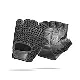 MESH WEIGHT LIFTING GEL PADDED LEATHER GLOVES TRAINING CYCLING GYM BLACK (LARGE)