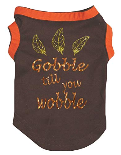 Petitebella Feathers Gobble Till You Wobble Puppy Dog Shirt (Brown/Orange, Small)
