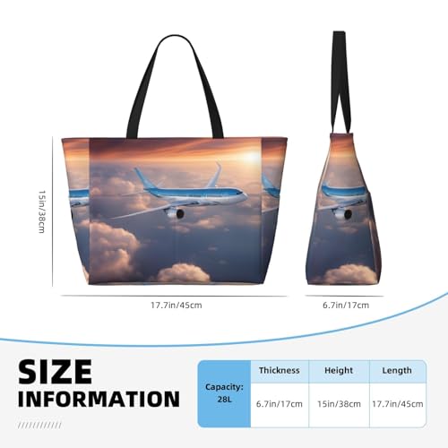 Beautiful Sky Airplane Extra Large Tote Bag For Women,Foldable Beach Bag With Pocket Weekender Travel Overnight Bag4