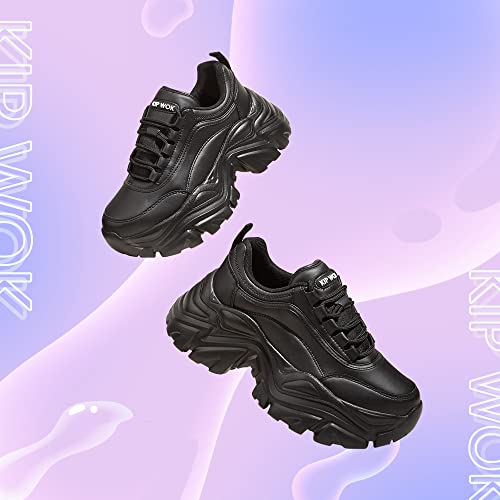 Image of K KIP WOK Chunky Sneakers for Women Fashion Platform White Leather Casual Dad Shoes Comfortable Wedge Walking Sport Sneakers
