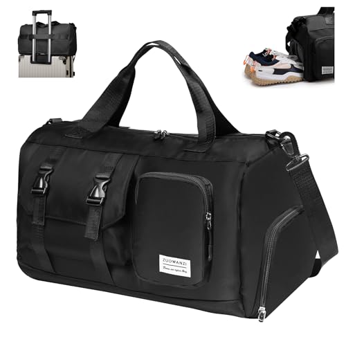 Sports Gym Bag Duffle Bag with Shoes Compartment, Weekend Travel Bag Overnight Bag for Men and Women (Black)