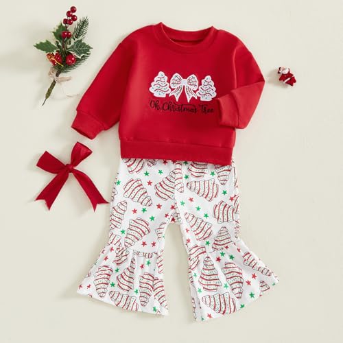 Toddler Baby Girl Christmas Outfit Pullover Sweatshirt Top Flared Pants Set Cute 2 Piece Bell Bottom Outfit4