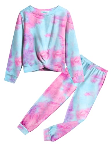 Image of Arshiner Girls 2 Piece Outfits Fashion Twist Front Tracksuit Long Sleeve Pullover Sweatshirt Sweatpants Jogger set Sweatsuit