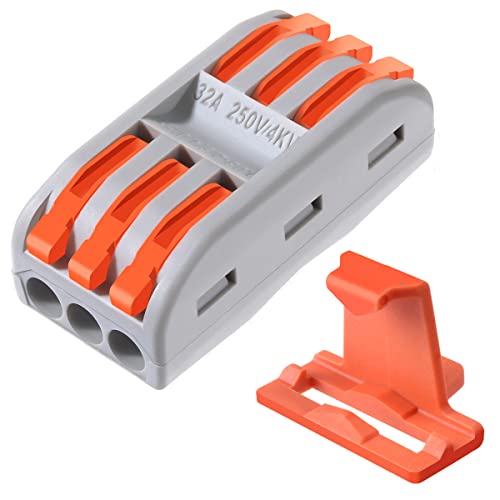 50pcs Conductor Compact Connectors Lever Wire Nut Electrical Connectors with Fixed Base for 3 Circuit Inline Splices 28-12 AWG