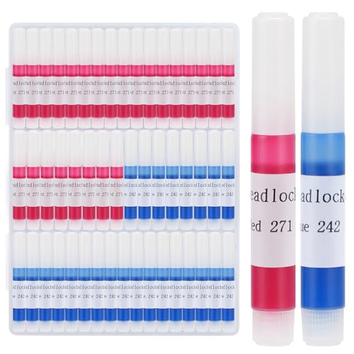 2ml *50 Pack Threadlocker Blue 242 & Red 271, 25 Packs of Each, Thread Locker Blue & Red, Medium and High Strength Lock Tight Threadlocker, Ideal for Nuts, Bolts, Fasteners