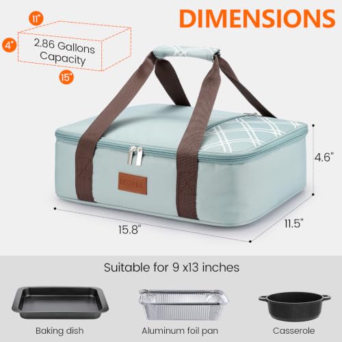 Image of Food Warmer Electric Casserole Carrier - Large Heated Lunch Bag for Car Truck,12V /24V /110V,Thermos for hot food for Potluck Cookouts Parties Picnic,Lasagna Lugger,Fits 9 inchx13 inch Baking Pan (Green)