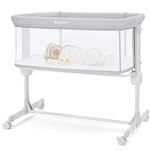 Ezebaby Baby Bassinet Bedside Sleeper, Portable Bedside Bassinet for Baby Newborn Infants with Adjustable 7 Heights and All Mesh Sides, Mattress & Sheet Included