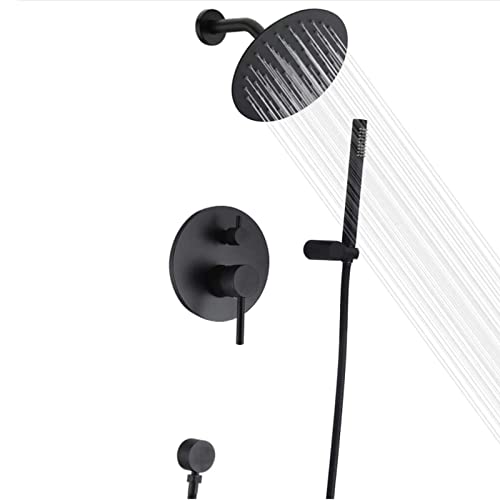 Votamuta Matte Black Shower System Shower Faucet Set 8 Inch Round Shower Head with Handheld Spray Shower Faucets Sets Complete Rough-in Valve and Trim Kit Included