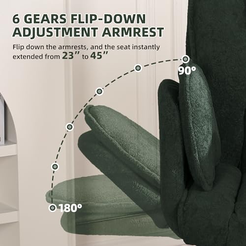 Image of Criss Cross Chair with Wheels & Outward-Folding Arms, Cross Legged Office Chair, Built-in Dynamic Airbag Lumbar Support, Wide Seat Desk Chairs for Home Office, Apartment, Vanity, Dark Green