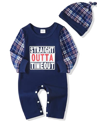 Image of NZRVAWS Newborn Baby Boy Clothes 3-6 Months Infant Boy Outfits Letter Print Romper Jumpsuit Bodysuit Letter Print Romper