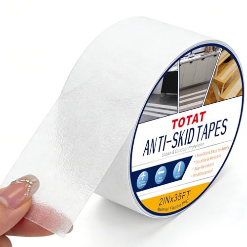 Image of Clear Anti Slip Tape for Stairs & Bathtubs, 2 inch x35FT Non-Skid Transparent Grip Tape - Soft PVC Safety Traction for Bare Feet, Pool Decks, Boats, Shower Floors