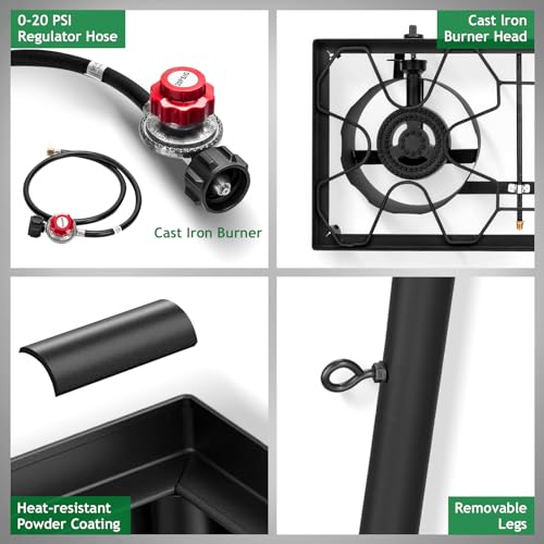 Outvita 3 Burner Propane Gas Stove for Outdoor Cooking, 225,000 BTU Camping Cooker with Removable Legs, Temperature Control Knobs for Backyard Cooking, BBQ, Baking and Frying