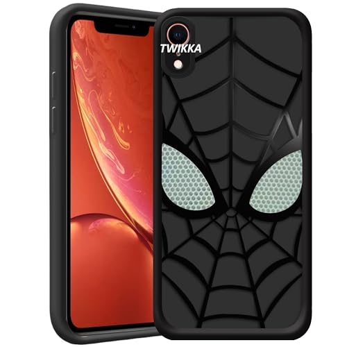 Image of Stylish Spider Back Case Cover Compatible for iPhone XR | Spidey Face Mask Case | Soft Silicone | Camera & Full Body Protection | Shock Proof | (Black)
