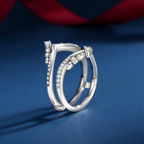 Moissanite Ring Enhancer for Engagement Rings Curved Ring Enhancer for Wedding Bands S925 Sterling Silver 18K White Gold Plated Rings for Wife Women Her4