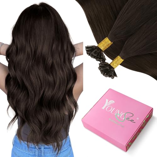 Image of YoungSee Darkest Brown U Tip Hair Extensions Human Hair Brown Utip Hair Extensions Human Hair Keratin Hair Extension 18 Inch Fusion Remy Hair Extension 50G 50 Strands for Date Nights