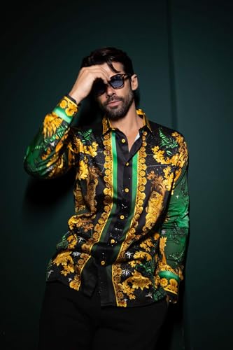 Barabas Men's Rhinestone Scorpion Long Sleeve Shirts 3SPR4322