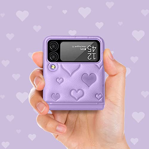 Viaotaily Flip 3 Case With Hinge Protection, Military-Grade Drop Protective Case Built-In Lens Protector, Wireless Charging Compatible Luxury Leather Cover For Samsung Galaxy Z Flip 3(Hinge Purple) #TOP6