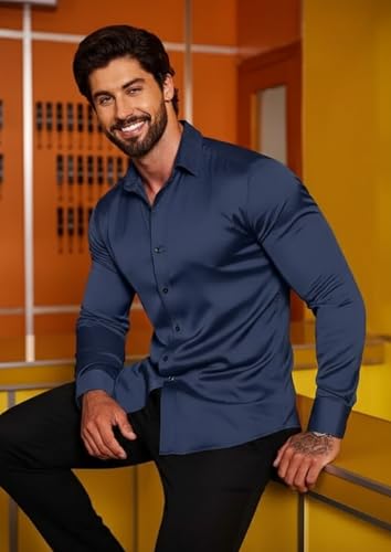 Image of Combo of Men's Premium Satin Cotton Shirt with Full Sleeves & Spread Collar | Smooth Finish | Slim Fit | Stylish Button Down Shirt for Evening, Casual Pack of 2
