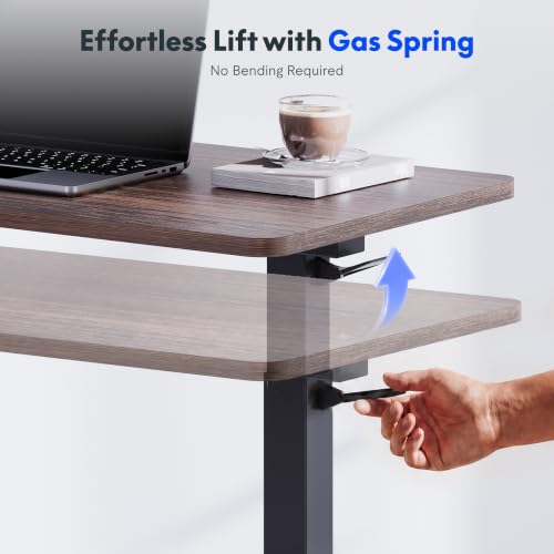 Image of FLEXISPOT H7 Adjustable Overbed Bedside Table with Wheels Pneumatic Mobile Standing Desk Laptop Desk Rolling Computer Cart Movable Table Hospital Home Use(27.6 inch W x 15.7 inch D, Mahogany Table)