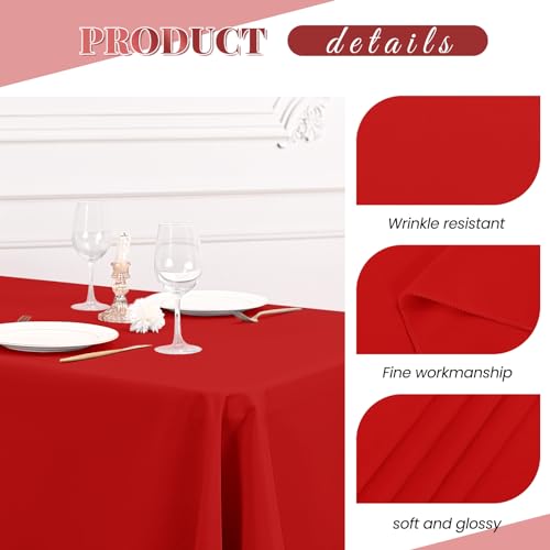 Lumaycens 1 Pack Red Polyester Tablecloths,60 x 102 Inch for 6ft Rectangle Table Cloth Washable and Reusable Stain and Wrinkle Resistant for Wedding Party Banquet Camping Restaurant Decoration - Image 4