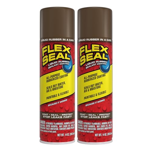 Image of Flex Seal, 14 oz, 2-Pack, Brown, Stop Leaks Instantly, Waterproof Rubber Spray On Sealant Coating, Perfect for Gutters, Wood, RV, Campers, Roof Repair, Skylights, Windows, and More