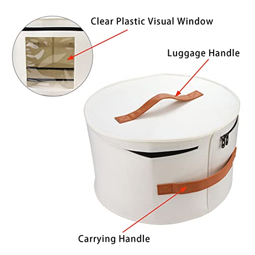 Vanlonpro Large Hat Storage Box For Women & Men, 16" D X 10" H Hat Box Organizer，White Foldable Round Travel Hat Boxes With Dustproof Lid, Stuffed Toy Storage Bin Bag. #TOP1