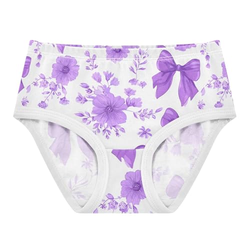 Wusikd Cute Lavender Bows Floral Girls' Underwear Cotton Girls Briefs Soft Toddler Underwear 2T