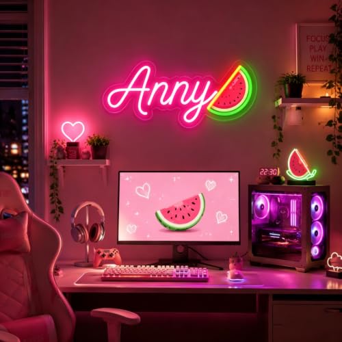 Image of Custom Name Neon Sign with Watermelon Personalized LED Neon Light Sign for Wall Decor Kid's Bedroom Birthday Party Wall Art Christmas Gift