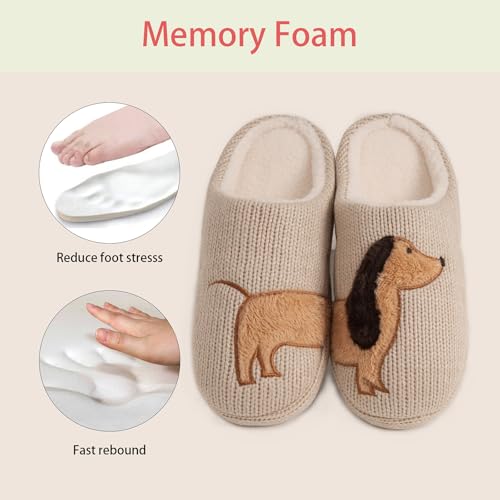 MIEHUIAI Hausschuhe Damen Winter Warme Gefüttert Flauschige Hausschuhe Herren Pantoffeln Plüsch Bequeme Kunstpelz Rutschfeste Slippers(40/41EU,Brauner Hund)