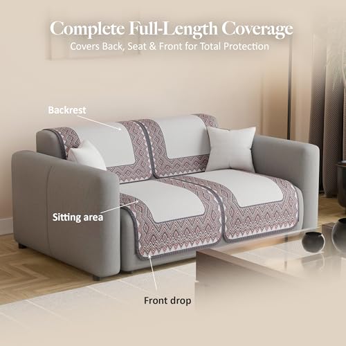 Image of Kuber Industries 2 Seater Sofa Cover | Slipcover for Living Room | Thick & Cozy | Non-Slip Comfort Sofa Cover Set Set | Paradise Diamond 1372 - Cream & Purple