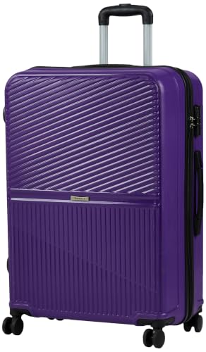 Image of Teakwood Large Size 8 Wheels Trolley Bag, Hard Cabin with Zipper Closure, Adjustable Push Button & Cross Side Strap, Number Lock System 360 Degree (Large, Purple)
