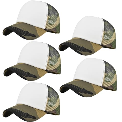 Image of 5 Pack Sublimation Blank Trucker Hats, Mesh Baseball Caps Bulk for DIY Crafting Snapback Plain Hat, Assorted Colors