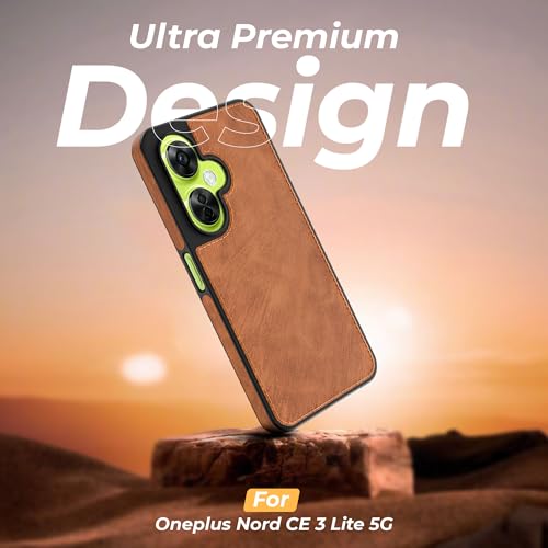 Image of A rtistque Premium Pu Leather Back Cover Case for Oneplus Nord CE 3 Lite 5G | Drop Protection | Smooth Grip | Raised Camera Edges - Brown