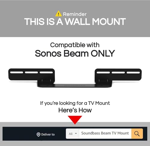Sound Bass Soundbar Mount for Sonos Beam Compatible with Generation 1 & 2 Sonos Beam Sound Bar Includes All Necessary Mounting Hardware, Mounts Bracket, Black